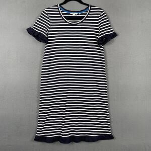 Boden Dress Womens 8 Navy White Striped Ruffle Sleeve 100% Cotton Casual Midi